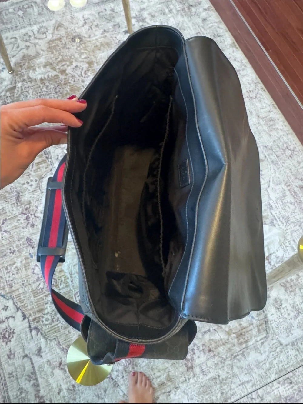 Gucci Black GG Supreme Diaper Bag with Red and Blue Web Strap
